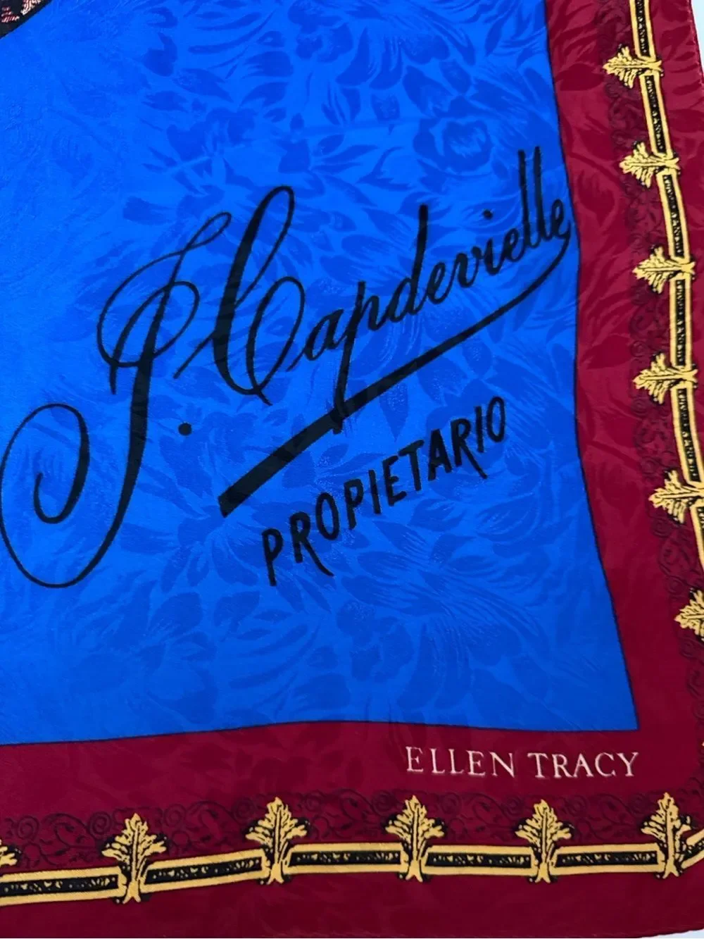 Ellen Tracy Silk Jacquard Scarf Grand Hotel De La Paix Madrid Travel Print Vtg